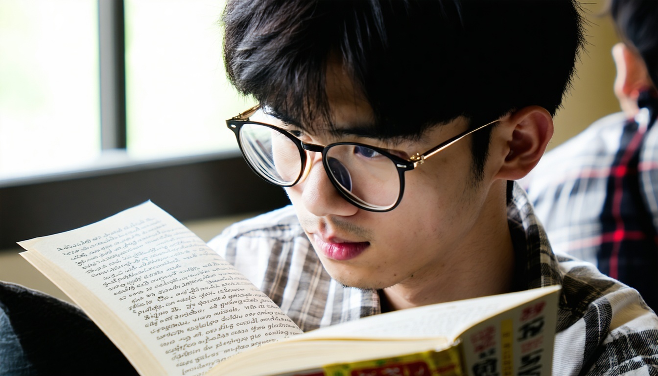 Student reading an English language learning book